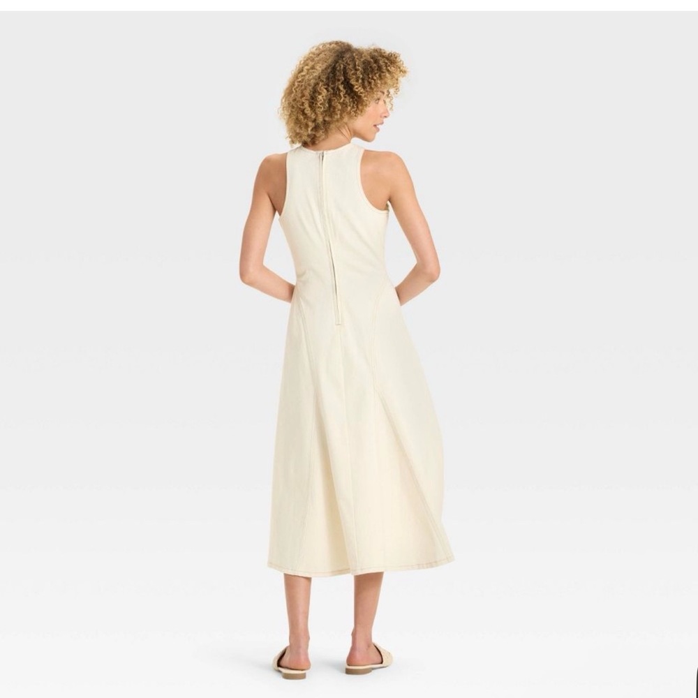 NWOT Furure Collective white Sleeveless denim Dress fit &flare midi size 6 - Picture 2 of 4